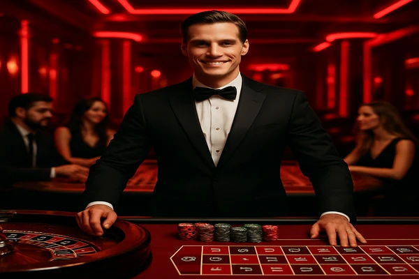 একজন পুরুষ ব্যক্তি অনলাইন খেলার জয় উদযাপন করছেন, চারপাশে খেলার প্রতীকগুলো ভেসে উঠছে