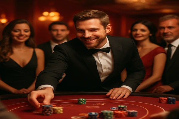 চোখঝল মল গেমিং পরিবেশে একজন আত্মবিশ্বাসী ডিলার bgd3 অ্যাকাউন্টে নিরাপদে প্রবেশের জন্য ব্যবহারকারীদের আহ্বান জানাচ্ছেন।